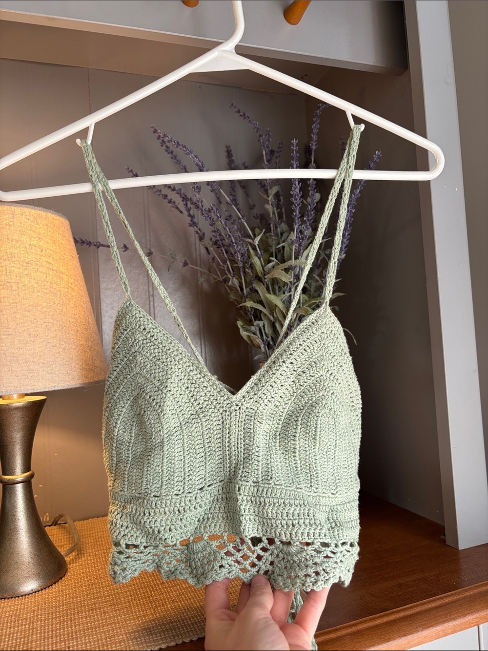 Earthbound Hand-Crocheted Green Knit Bralette Top